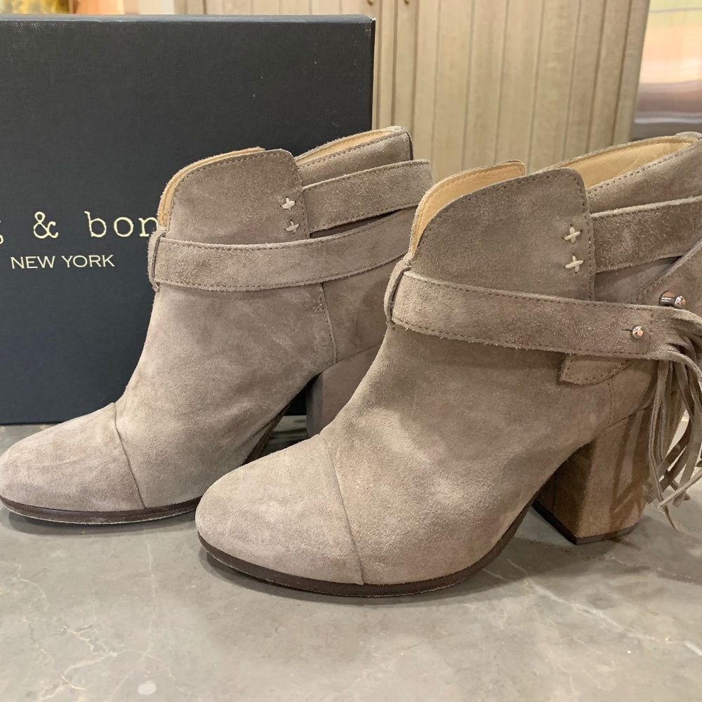 Rag & Bone Harrow Fringe Boots, Size 37, Warm Grey Suede